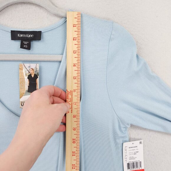 Karen Kane Shirt Womens Blue Extra Small Draped Ruffle Long Sleeve Tunic NEW - Picture 4 of 11